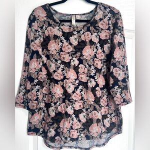 Tacera Pink Floral Women's Top L